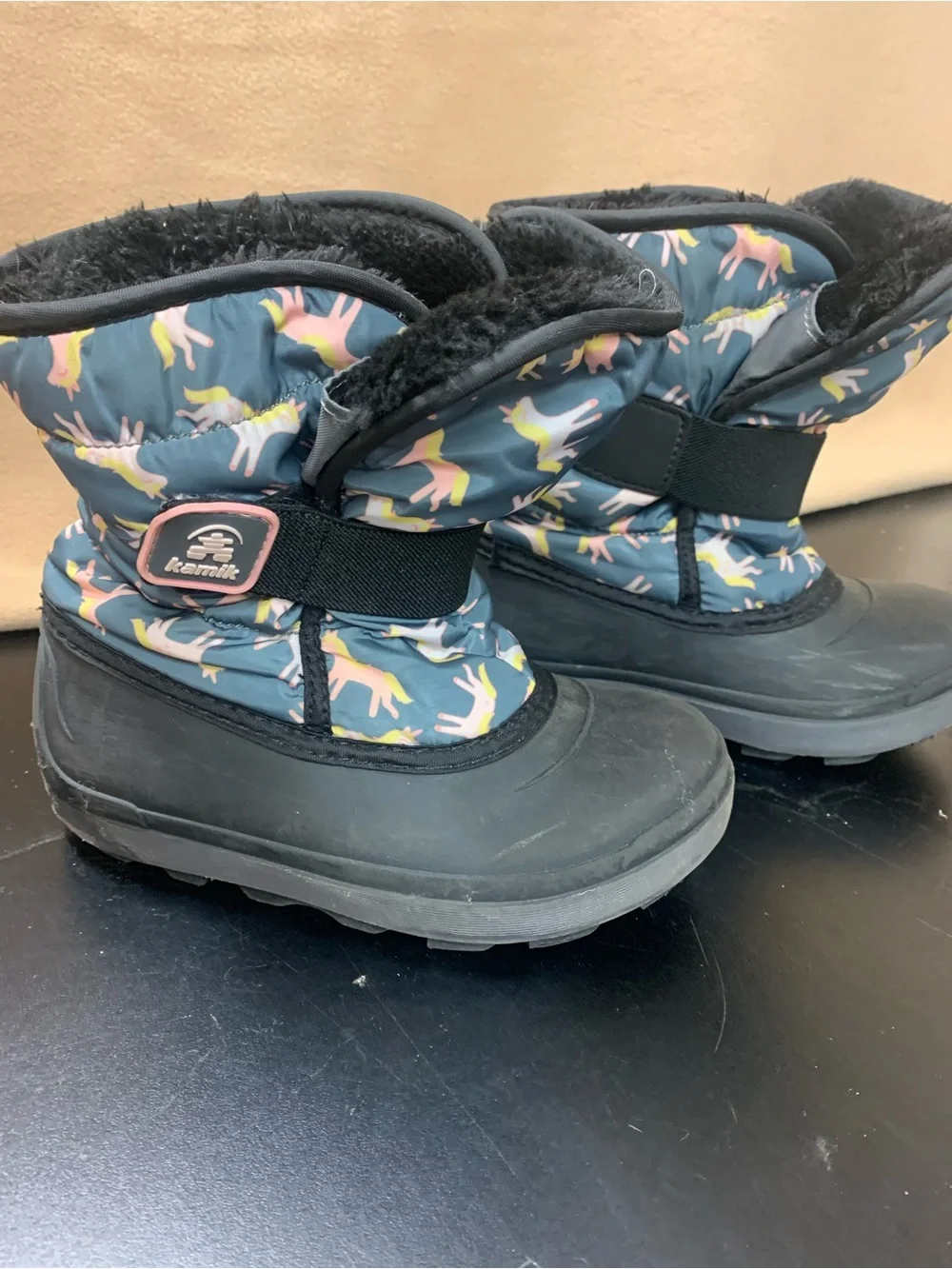 Kamik Kids Navy Unicorn Snow Boots with Pink Accents